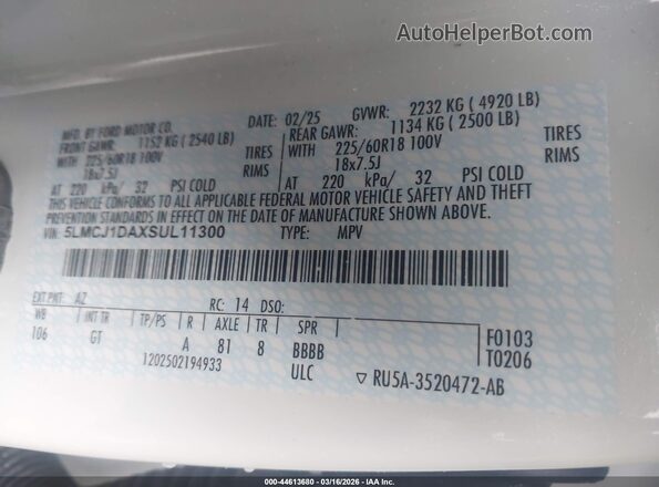 5LMCJ1DAXSUL11300 2025 LINCOLN CORSAIR White Widok komory silnika