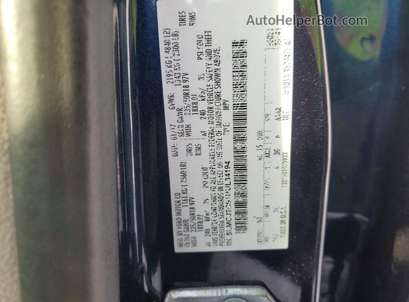 5LMCJ2C91HUL34194 2017 LINCOLN MKC Blue Вид наклейки з VIN-кодом