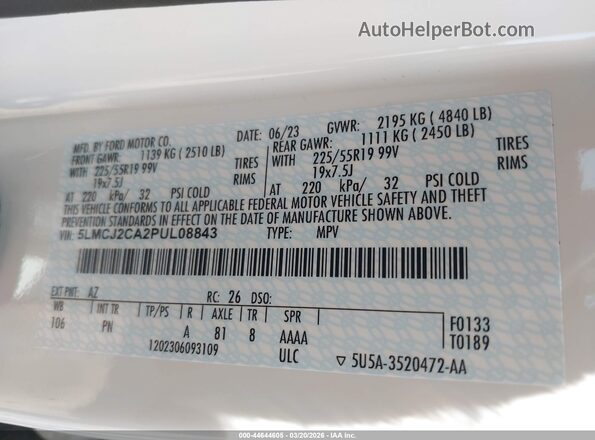 5LMCJ2CA2PUL08843 2023 LINCOLN CORSAIR White ძრავის განყოფილების ხედი