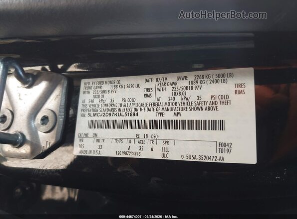 5LMCJ2D97KUL51894 2019 LINCOLN MKC Black Widok komory silnika