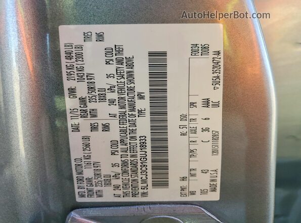 5LMCJ3C91GUJ18933 2016 LINCOLN MKC Gray Вид наклейки з VIN-кодом