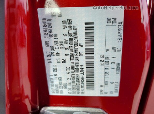 5LMCJ3C96HUL70419 2017 LINCOLN MKC Red VIN კოდის სტიკერის ხედი