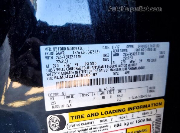 5LMJJ2JT4JEL02197 2018 LINCOLN NAVIGATOR Black Вид наклейки з VIN-кодом
