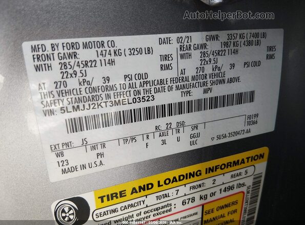 5LMJJ2KT3MEL03523 2021 LINCOLN NAVIGATOR Silver 