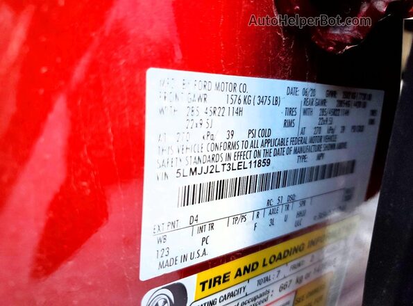 5LMJJ2LT3LEL11859 2020 LINCOLN NAVIGATOR Red სალონის 360-გრადუსიანი ხედი