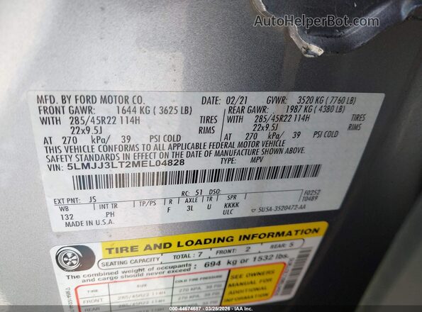 5LMJJ3LT2MEL04828 2021 LINCOLN NAVIGATOR Silver Engine compartment view