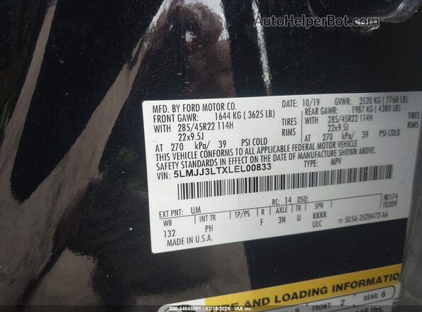 5LMJJ3LTXLEL00833 2020 LINCOLN NAVIGATOR Черный Вид подкапотного пространства