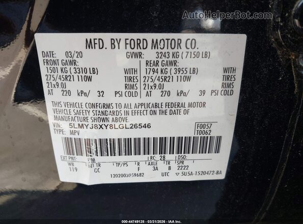 5LMYJ8XY8LGL26546 2020 LINCOLN AVIATOR Black Engine compartment view