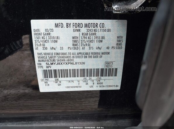 5LMYJ8XYXPNL01326 2023 LINCOLN AVIATOR Черный Вид подкапотного пространства