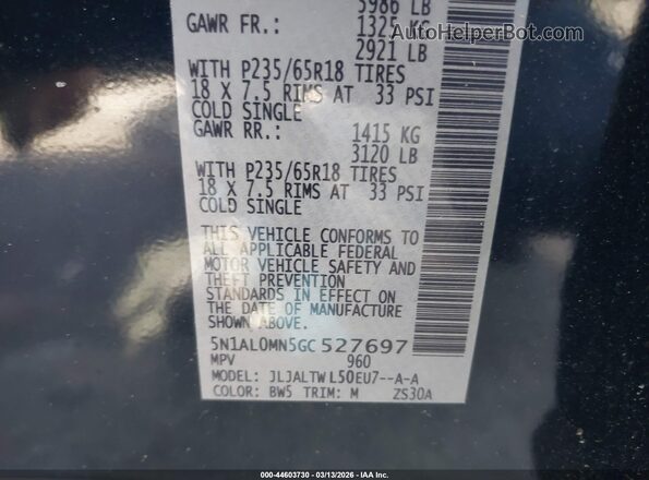 5N1AL0MN5GC527697 2016 INFINITI QX60 Blue Вид підкапотного простору