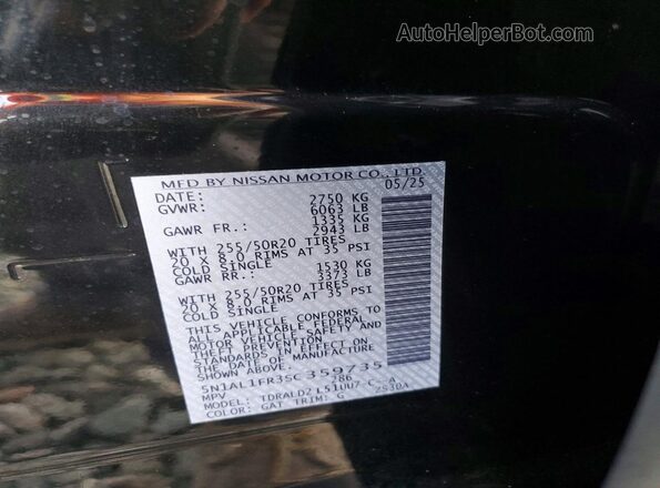 5N1AL1FR3SC359735 2025 INFINITI QX60 Black VIN sticker view