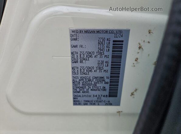 5N1AL1FS5SC343748 2025 INFINITI QX60 White VIN կոդի պիտակի տեսք