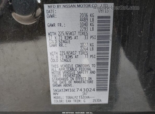 5N1AT2MT1GC743024 2016 NISSAN ROGUE Black Engine compartment view