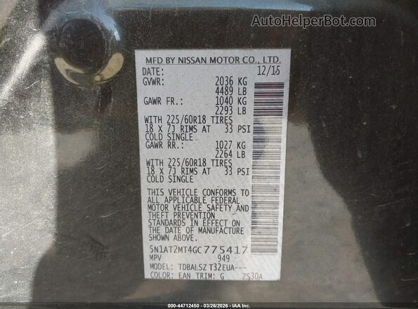 5N1AT2MT4GC775417 2016 NISSAN ROGUE Champagne Engine compartment view
