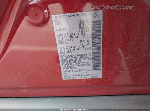 5N1AT2MV2GC923677 2016 NISSAN ROGUE Red Vista del compartimento del motor