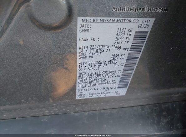 5N1AT2MV3LC799882 2020 NISSAN ROGUE Gray 