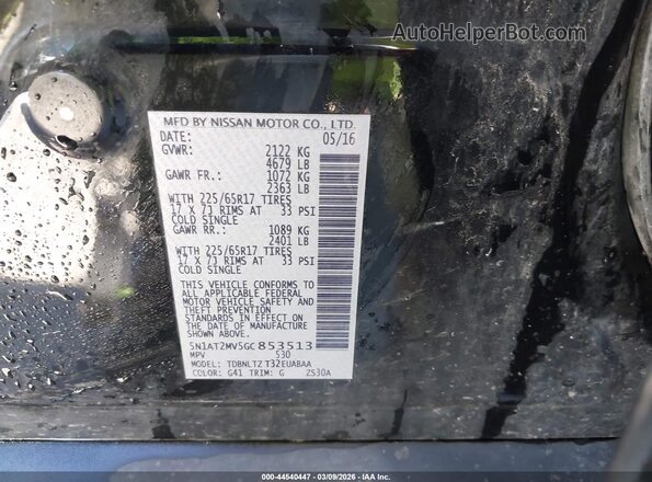5N1AT2MV5GC853513 2016 NISSAN ROGUE Black Vista del compartimento del motor
