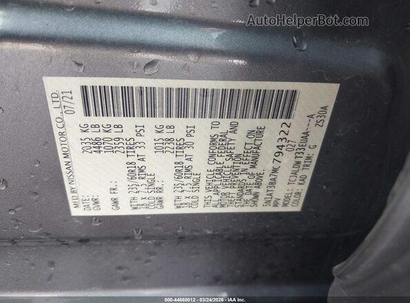 5N1AT3BA7MC794322 2021 NISSAN ROGUE Gray Widok komory silnika