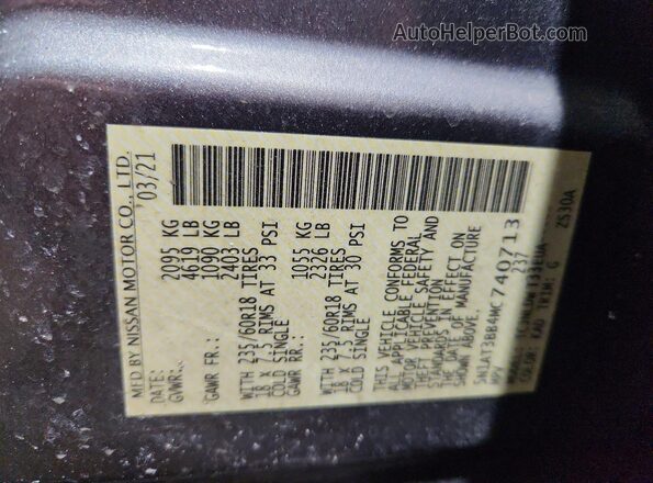 5N1AT3BB4MC740713 2021 NISSAN ROGUE Gray VIN კოდის სტიკერის ხედი