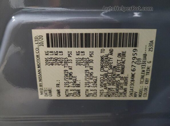 5N1AT3CB4MC672959 2021 NISSAN ROGUE Gray Vista interior de 360 grados