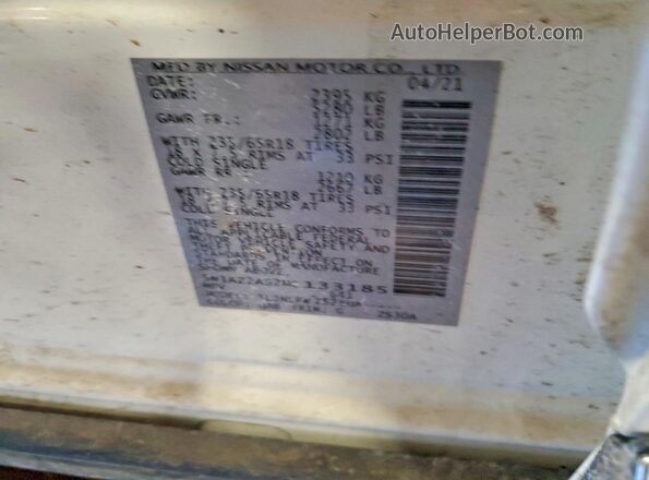 5N1AZ2AS2MC133185 2021 NISSAN MURANO White VIN sticker view