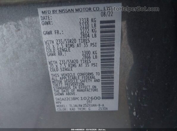 5N1AZ2CJ8PC102600 2023 NISSAN MURANO Gray Vista del compartimento del motor