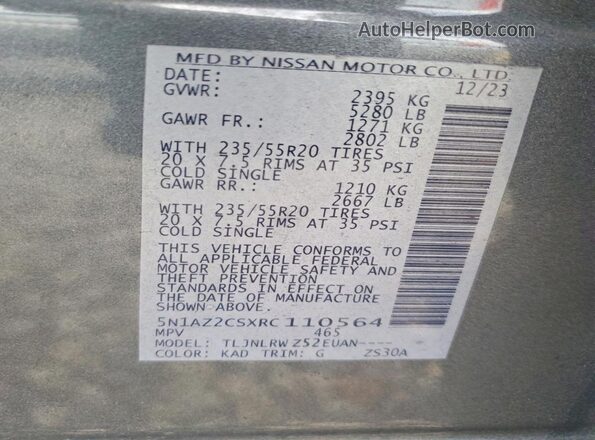5N1AZ2CSXRC110564 2024 NISSAN MURANO Gray 