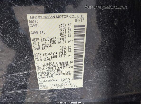 5N1AZ2MH5HN150458 2017 NISSAN MURANO Черный 
