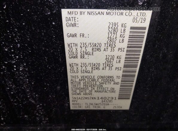 5N1AZ2MS7KN140291 2019 NISSAN MURANO Black Engine compartment view
