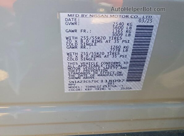 5N1AZ3CS7SC118097 2025 NISSAN MURANO Gray VIN sticker view