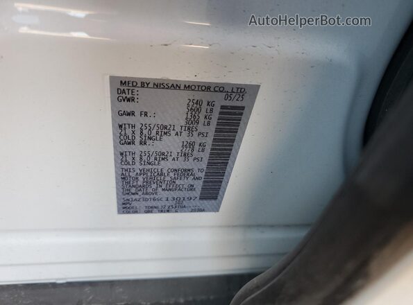 5N1AZ3DT6SC130197 2025 NISSAN MURANO White VIN sticker view