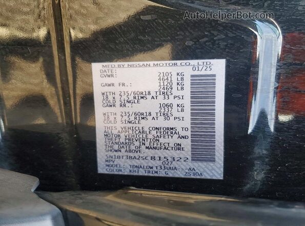 5N1BT3BA2SC815322 2025 NISSAN ROGUE Черный Вид наклейки с VIN-кодом