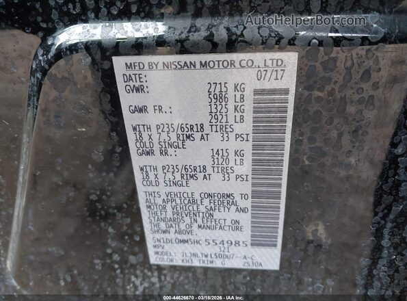5N1DL0MM5HC554985 2017 INFINITI QX60 Black 