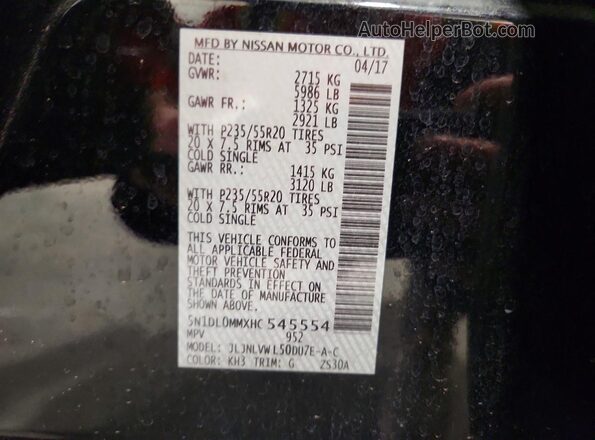 5N1DL0MMXHC545554 2017 INFINITI QX60 Black VIN կոդի պիտակի տեսք