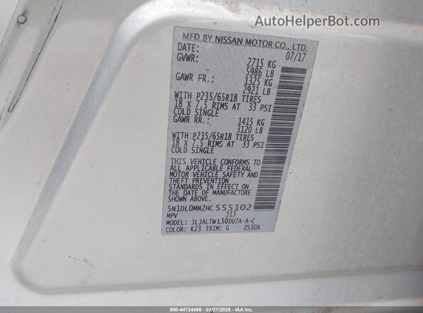 5N1DL0MN2HC555102 2017 INFINITI QX60 Silver Engine compartment view