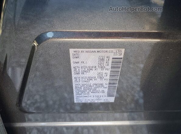 5N1DL0MN3JC530313 2018 INFINITI QX60 Gray Widok naklejki z numerem VIN