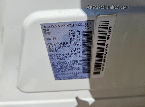 5N1DL0MNXJC511824 2018 INFINITI QX60 White VIN կոդի պիտակի տեսք