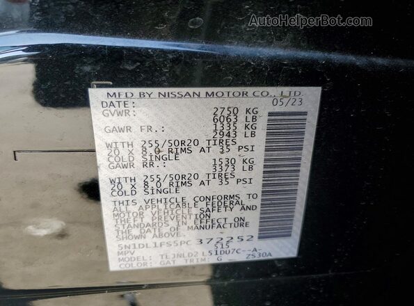 5N1DL1FS5PC372252 2023 INFINITI QX60 Black VIN կոդի պիտակի տեսք