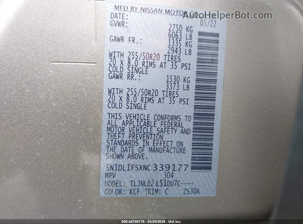 5N1DL1FSXNC339177 2022 INFINITI QX60 Silver Vista del compartimento del motor