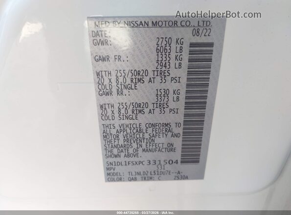 5N1DL1FSXPC331504 2023 INFINITI QX60 White Widok komory silnika