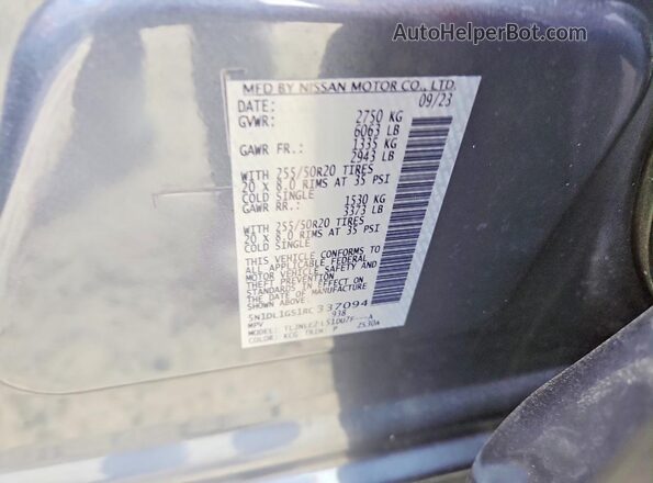 5N1DL1GS1RC337094 2024 INFINITI QX60 Gray Вид наклейки з VIN-кодом