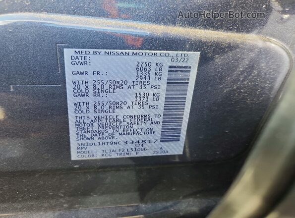 5N1DL1HT9NC334817 2022 INFINITI QX60 Gray 