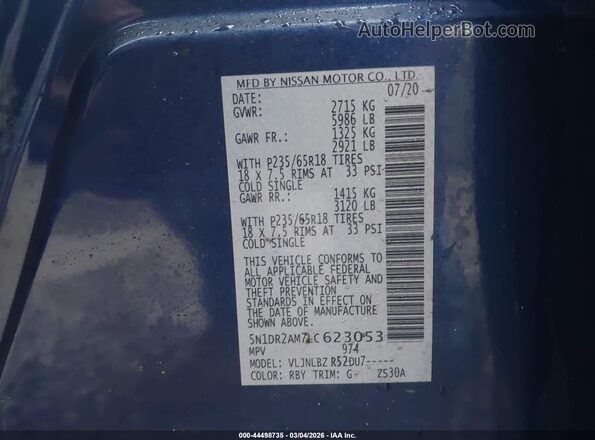 5N1DR2AM7LC623053 2020 NISSAN PATHFINDER Blue 