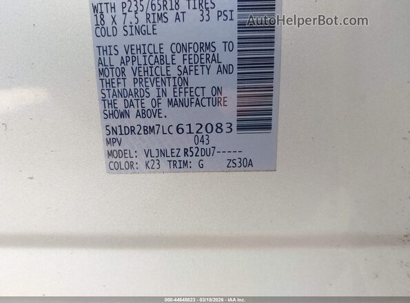 5N1DR2BM7LC612083 2020 NISSAN PATHFINDER Silver 