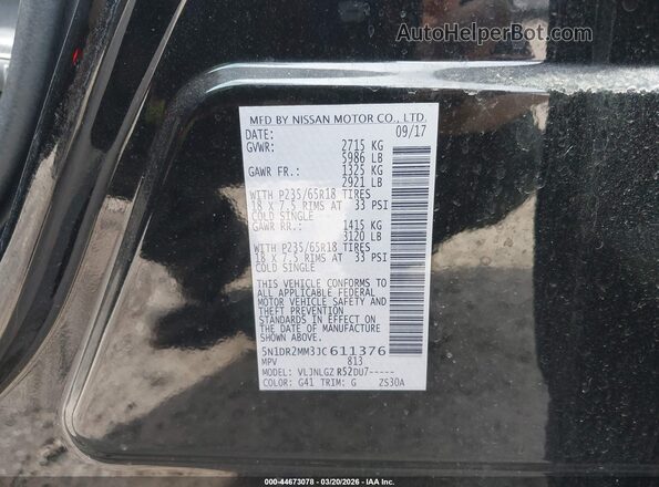 5N1DR2MM3JC611376 2018 NISSAN PATHFINDER Black Вид підкапотного простору