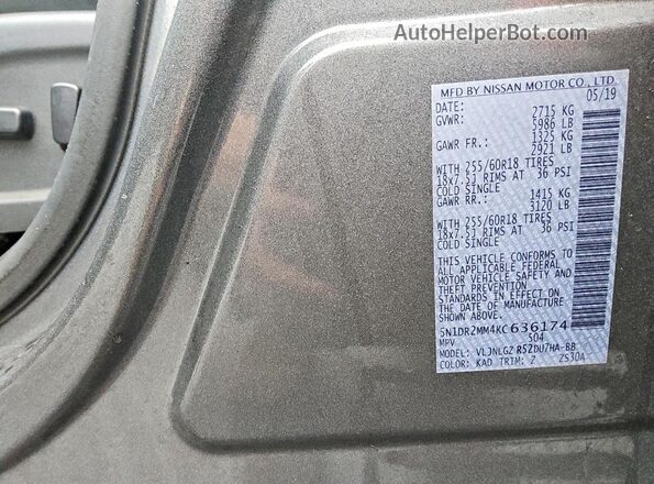 5N1DR2MM4KC636174 2019 NISSAN PATHFINDER Gray 