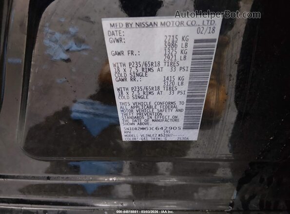 5N1DR2MM5JC642905 2018 NISSAN PATHFINDER Black Widok komory silnika