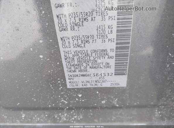 5N1DR2MM6KC584532 2019 NISSAN PATHFINDER Gray 