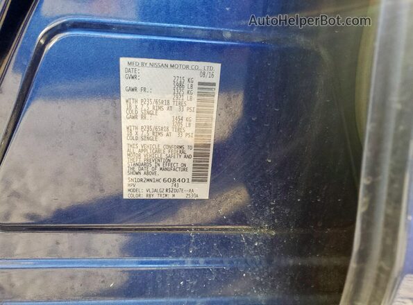 5N1DR2MN1HC608401 2017 NISSAN PATHFINDER Blue Панорамний вид салону 360°