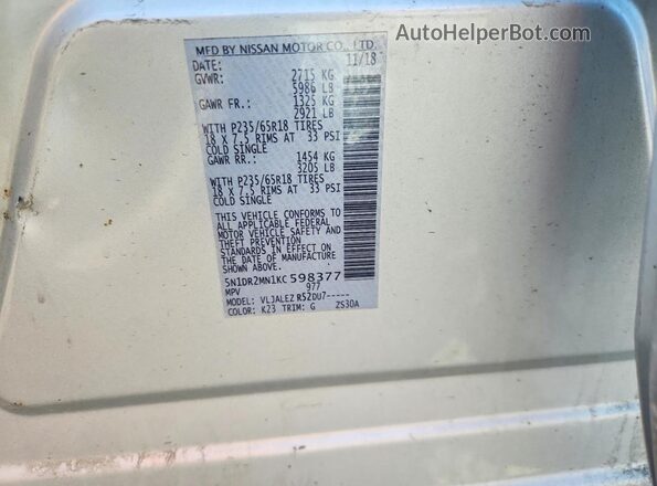5N1DR2MN1KC598377 2019 NISSAN PATHFINDER Silver ძრავის განყოფილების ხედი